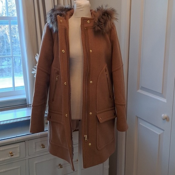 J.Crew Womens Chateau Italian Stadium Cloth Acorn Brown Wool Blend Hooded Coat 6 - Picture 6 of 9